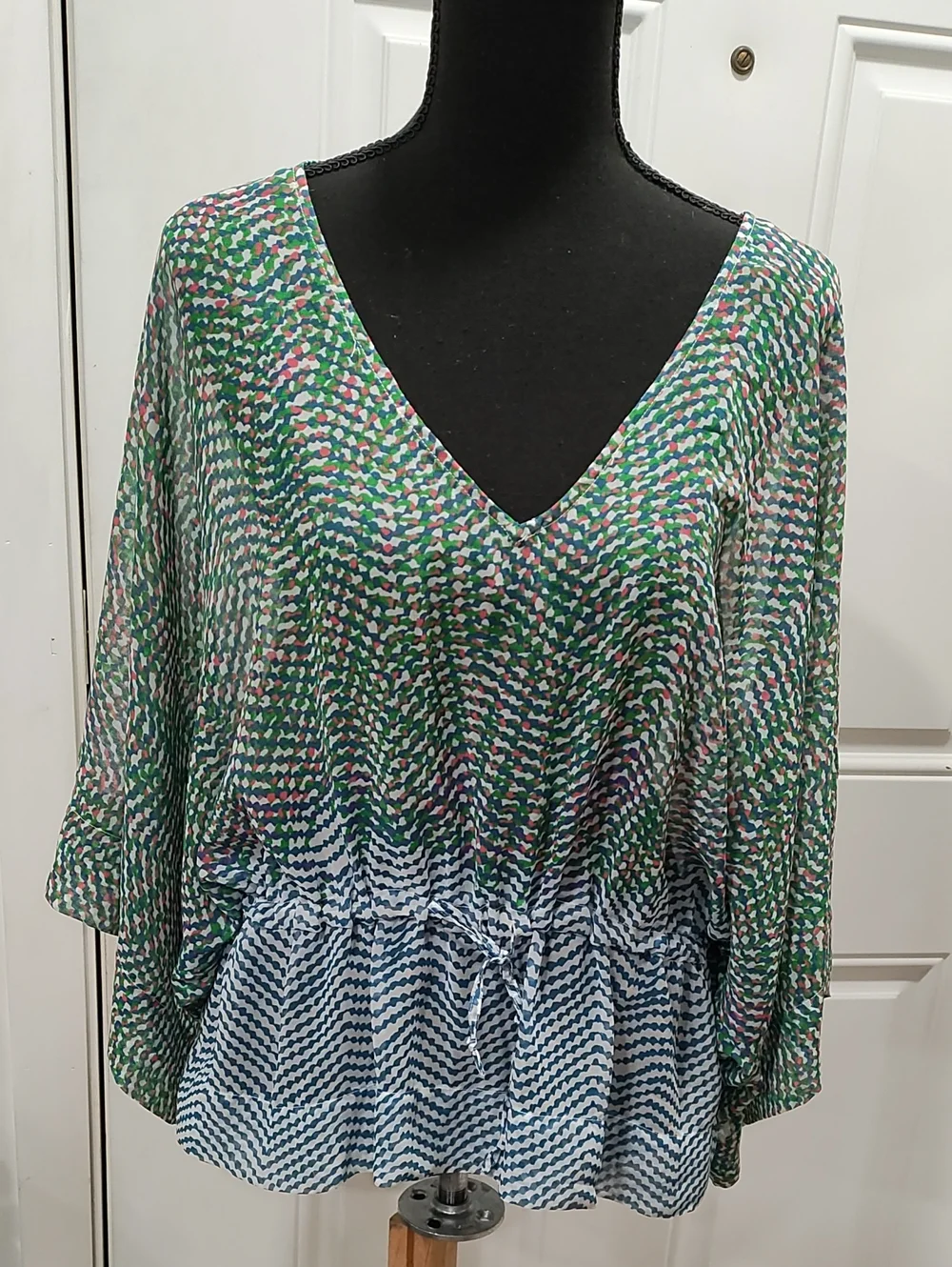 CAbi Multi-Green Patterned V-Neck Swim Coverup/Top